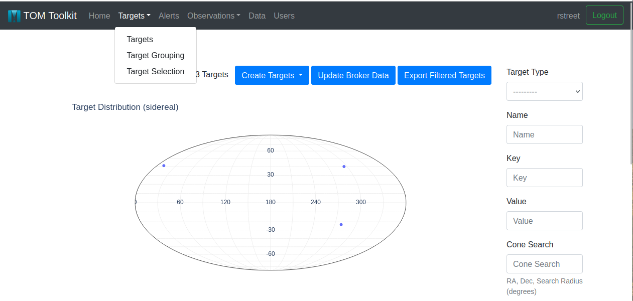 Menu option for Target Selection view